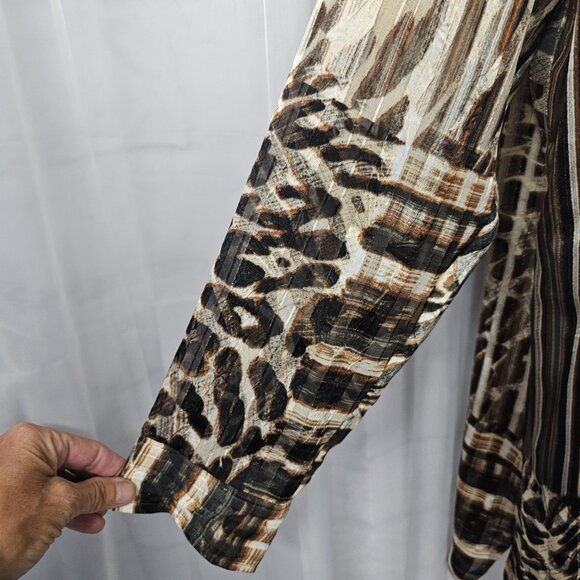 Chico's Brown Button Down Leopard Tunic Metallic Sheer Mobwife 2 (L) - Picture 3 of 12